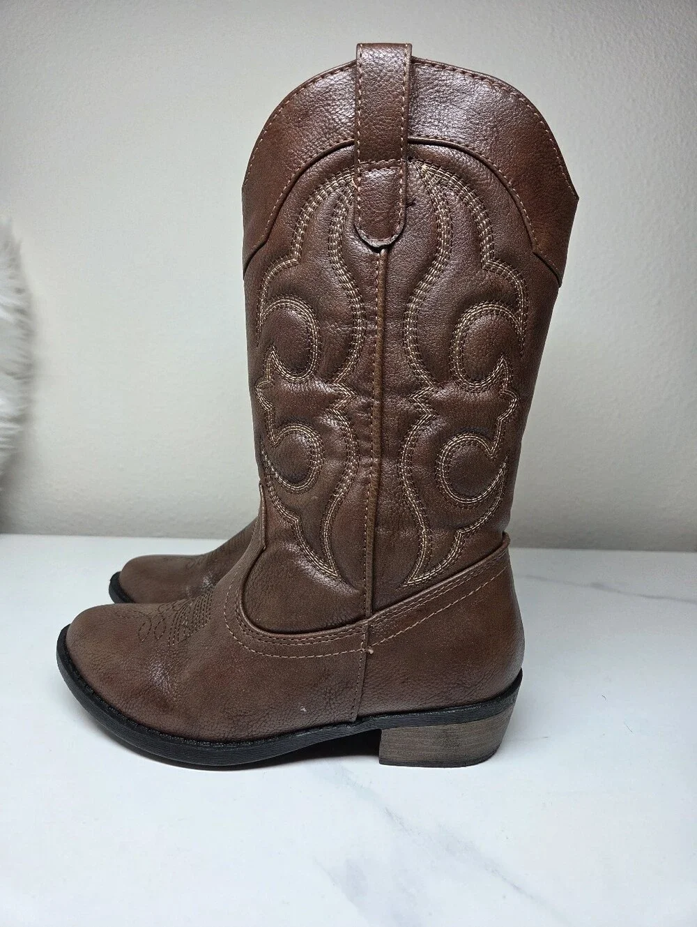 Cat & Jack Montana Brown Faux Leather Western Cowboy Boots Kids Size 1 NWOB